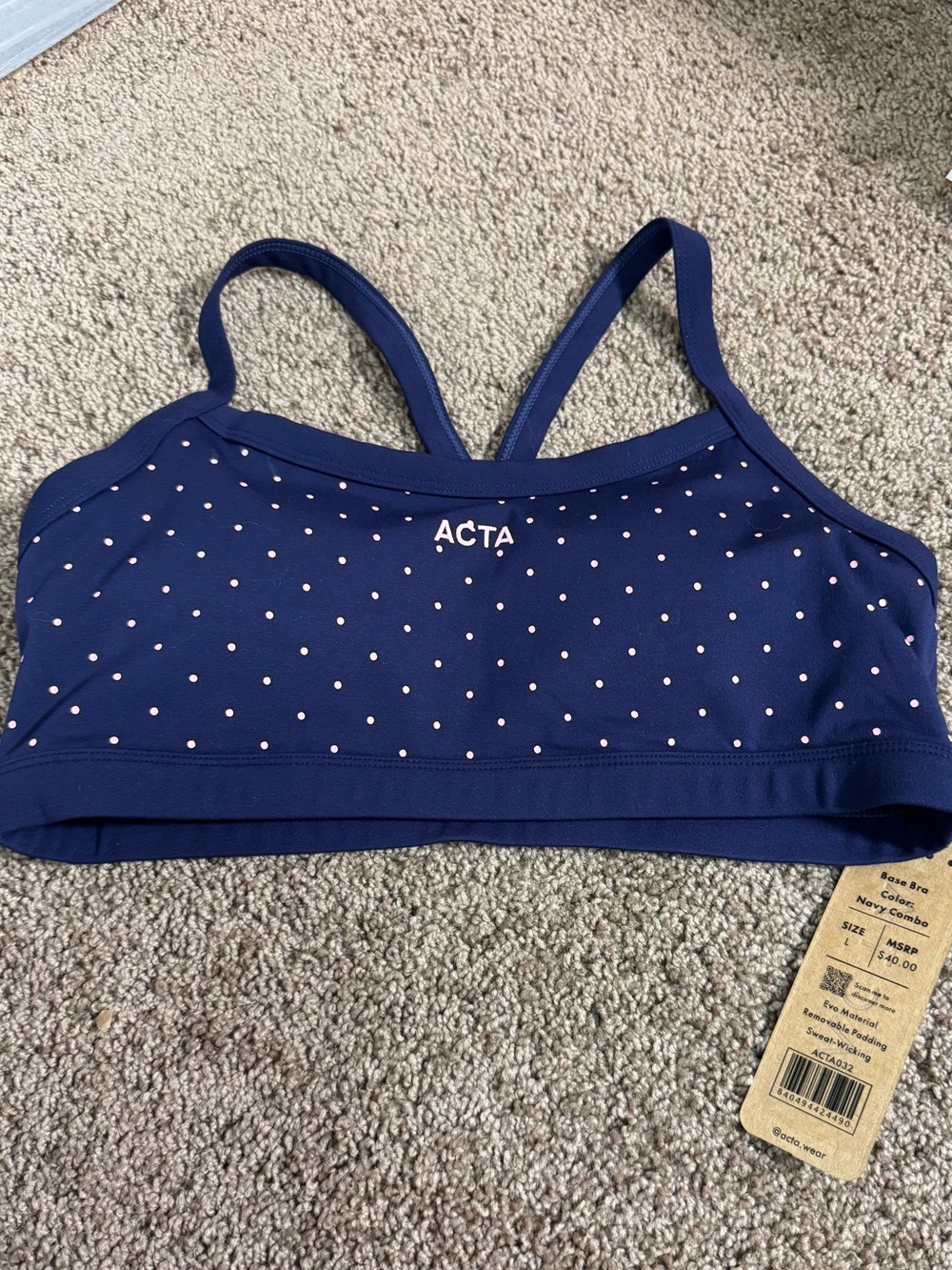 NWT ACTA Navy Polka Dot Large Base Bra